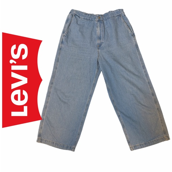 Levi's Other - Levi's Light Blue Cullote Baggy Jeans Cropped Sz M Drawstring Retro Streetwear
